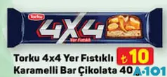 TORKU 4X4 YER FISTIKLI KARAMELLİ BAR ÇİKOLATA 40 G